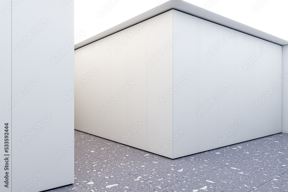 Poster Clean concrete hallway interior with mock up place on wall. Design and texture concept. 3D Rendering.