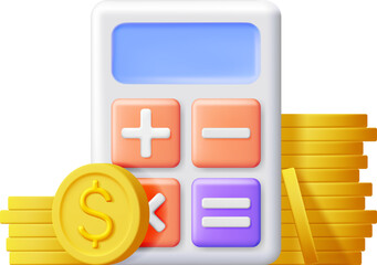 3D Modern Calculator with Golden Coins