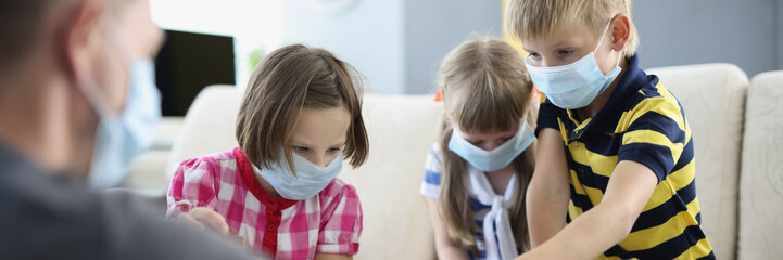 Children wearing face mask, virus spread in kindergarten, covid spread prevention