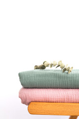Fototapeta na wymiar Colourful multicolored handmade towels on a white background