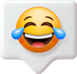 3D Yellow Laugh Emoticon with Tears in Chat Bubble