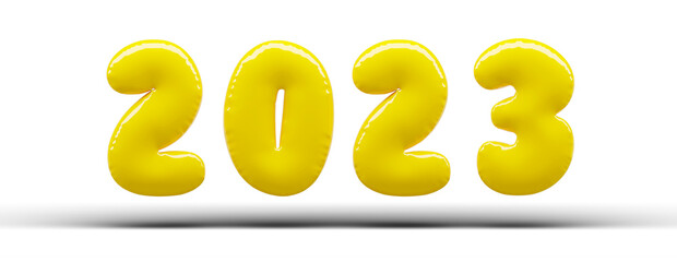 Gold helium balloons numerals 2023. Happy new year 2023 concept. 3d rendering illustration