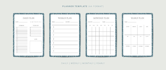 Set of daily, weekly, monthly, and yearly planner minimalist template with terrazzo pattern