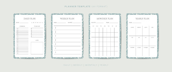 Set of daily, weekly, monthly, and yearly planner minimalist template with terrazzo pattern