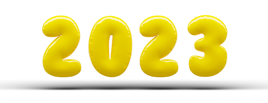 Gold helium balloons numerals 2023. Happy new year 2023 concept. 3d rendering illustration