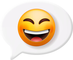 Fototapeta premium 3D Yellow Laugh Emoticon in Speech Bubble
