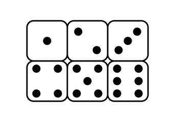 Set white square face cube one two three four five six dot of game dice flat icon vector design.