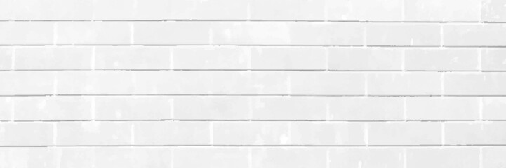 Vintage white wash brick wall texture for design. Panoramic background for your text or image. White brick wall seamless vector pattern