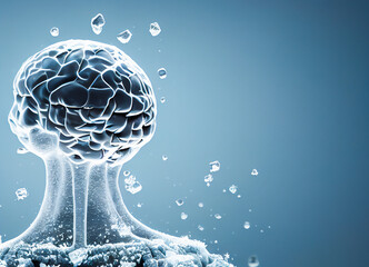 Brain and human frozen, intelligence to be cooled and cryogenized for an eternal life, in the cold, minimalism, 3D illustration