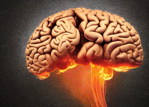 Human brain in burn out, brain and intelligence on fire, working too much gives this, minimalism, speed of reasoning, 3D illustration