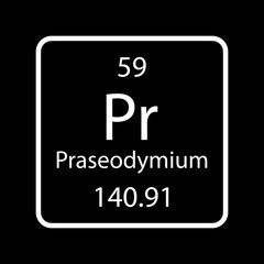 Praseodymium symbol. Chemical element of the periodic table. Vector illustration.