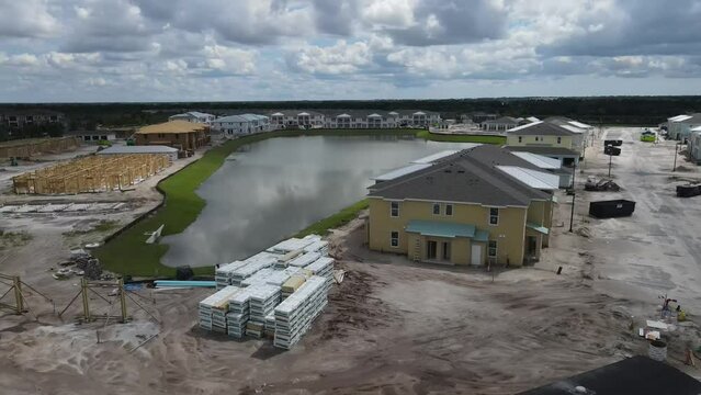 right to left aerial scan of large-scale southwest Florida construction.  Rapid inventory expansion, rising costs, and interest rates have contributed to a slowing market