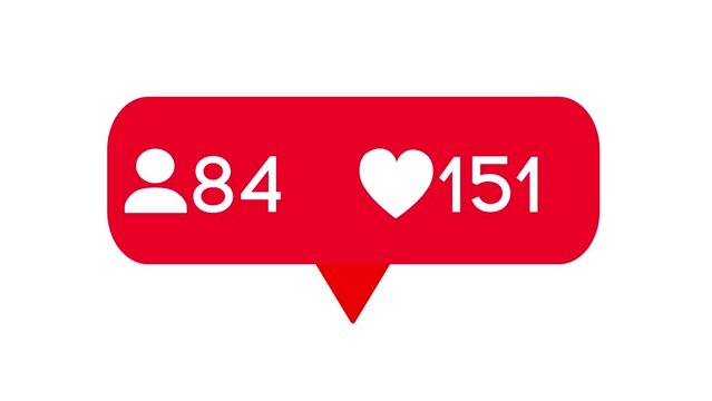 Follower and likes counter quickly increase animation with user interface. Social media counters. Red subscriber and likes icon animated with alpha channel on white background.