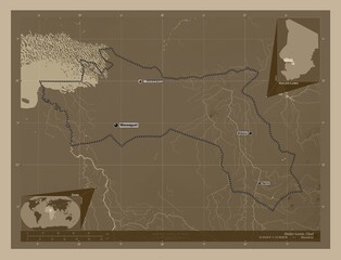 Hadjer-Lamis, Chad. Sepia. Labelled points of cities