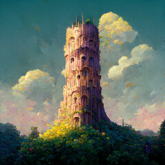 Painting of a magical Rapunzeltower 