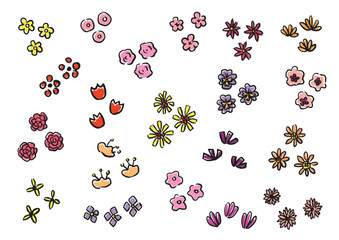 筆で書いた花のベクターイラストのセット