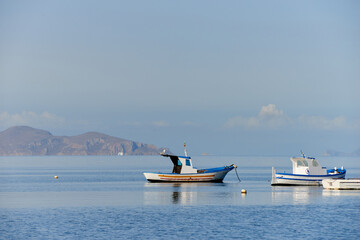 fishing boats and boats to the Egadi islands with calm sea and clear day