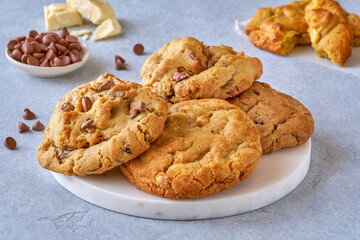 Cookies with dark and white chocolate . Closeup