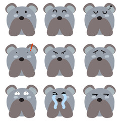 Dog face mood. Present of face Still, Smile, Sleep, Angry, Sad, Confused, Obscene, Cry, Glance.
Cute Wildlife Animal Character Vector Illustration.