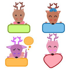 Dear face mood with a banner. Cute Wildlife Animal hang on Tag Vector Illustration.