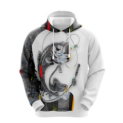 Here is the 3D realistic mockup of fishing hoodie that shows fish on the front.