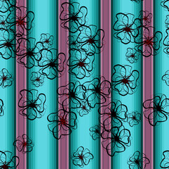 Blanket stripes and black abstract flowers seamless pattern. Serape background and floral.Helloween wrapping,party decor