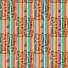 Blanket stripes, abstract pixels,qr code seamless pattern.Serape background. Mexican ornament, chaotic elements.