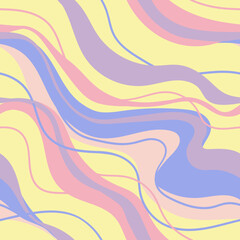 Vanilla 60s wave. Groovy retro seamless pattern. Disco rainbow background. Trippy psychedelic illustration. For fabric