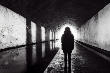 Concerned Teen with depression staring into a tunnel