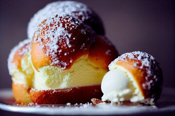 The ice cream of your dreams, brioche filled with vanilla ice cream. Digital art - more tasty than...