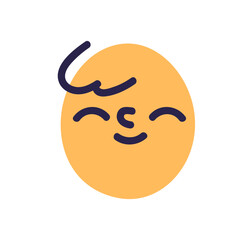 Happy smiling face avatar enjoying. Cute funny positive emotion of delight, bliss, pleasure of abstract circle-head emoticon character. Flat graphic vector illustration isolated on white background