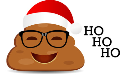 Christmas poop emoji with red santa hat, vector cartoon