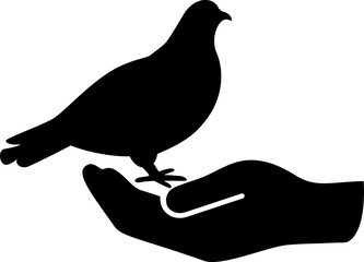 Pigeon on human hand vector icon