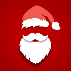 Santa Claus hat and beard, santa costume vector cartoon