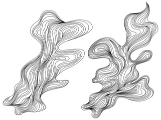 Set of abstract shapes. Hand drawn png illustrations. Ink painting style composition