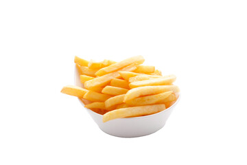 French fries in a bowl. transparent. Selective focus.