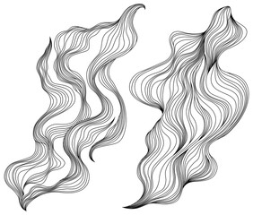 Set of abstract shapes. Hand drawn png illustrations. Ink painting style composition