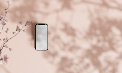 Topview with colorful background snd tree stand or podium on advertising display with blank backdrops. 3D rendering.