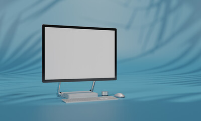 Screen Mock up with shadow color wall background,copy space. 3D rendering.