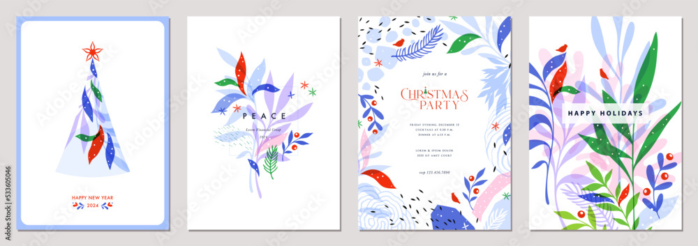 Wall mural winter holiday cards. universal abstract christmas templates with decorative christmas tree, ornate 