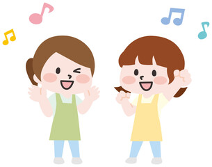 エプロンをつけた保育士 