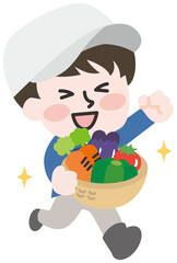 野菜をもつ農作業スタッフ