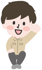 座る男性作業員のイラスト