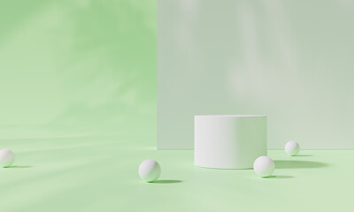 Podium with colorful background stand or podium pedestal on advertising display with blank backdrops. 3D rendering.