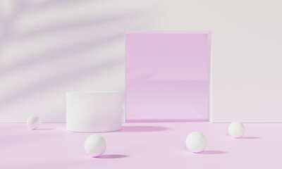 Podium with colorful background stand or podium pedestal on advertising display with blank backdrops. 3D rendering.