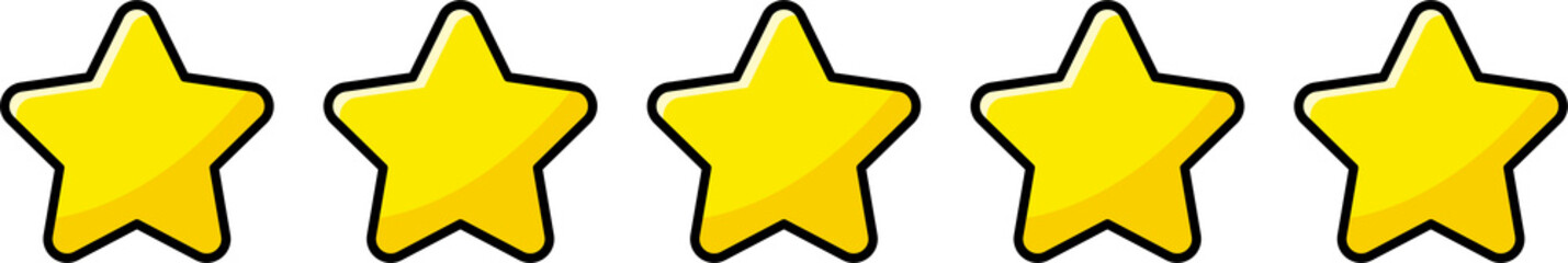 5 stars signs in yellow colors. Rating stars for web icon.