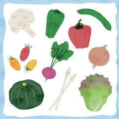 アナログ風の野菜のイラストセット