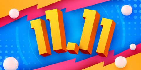 11.11 Shopping day sale. Global shopping world day. 11.11 Crazy sales online.