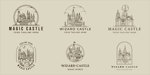 set of castle architecture logo vector line simple illustration template icon graphic design. bundle collection of various building of magic sign or symbol for print apparel t-shirt © zyxroun