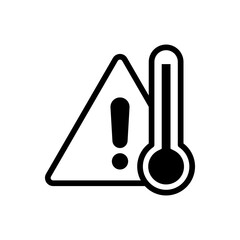 Simple weather icon with thermometer and warning sign in line style vector illustration. Concept outline symbol critical dangerous temperature